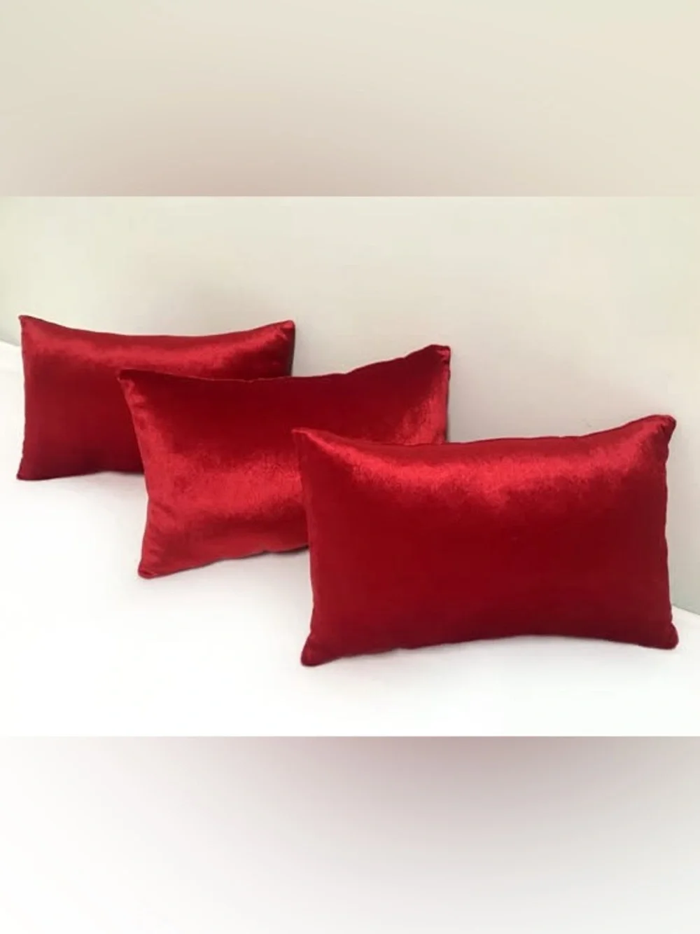 3 Dark Red Velvet Pillow 16x12 inches each. New. Soft